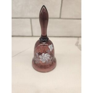 Fenton Art Glass Purple Bell Hand painted Silver Butterfly Flower Artist‎ Signed